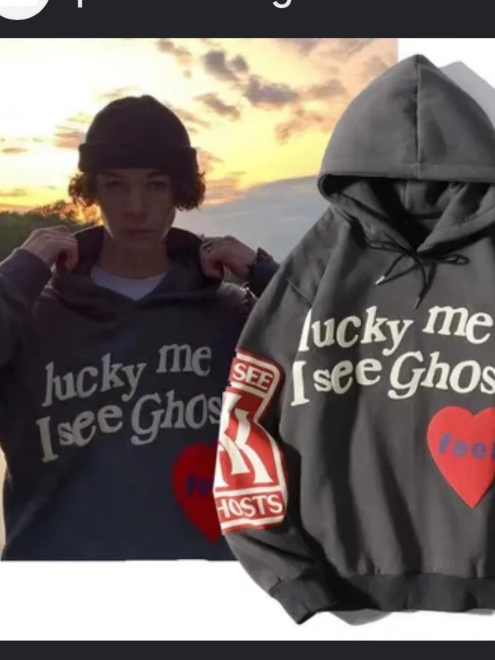Cactus Plant Flea Market Black Hoodie with Pink Heart and Green Flame Sleeves